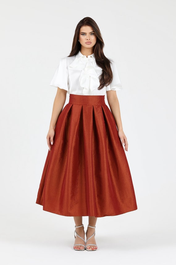 brown maxi skirt with pleating details for women 2033# brown maxi skirt with pleating details for women 2033#