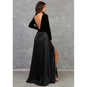 Black Evening Dress, Bridesmaid Dress, Slit Dress, Evening Dress, Maxi Dress, Long Sleeve Dress, Reception Dress, Wedding Dress Formal Dress