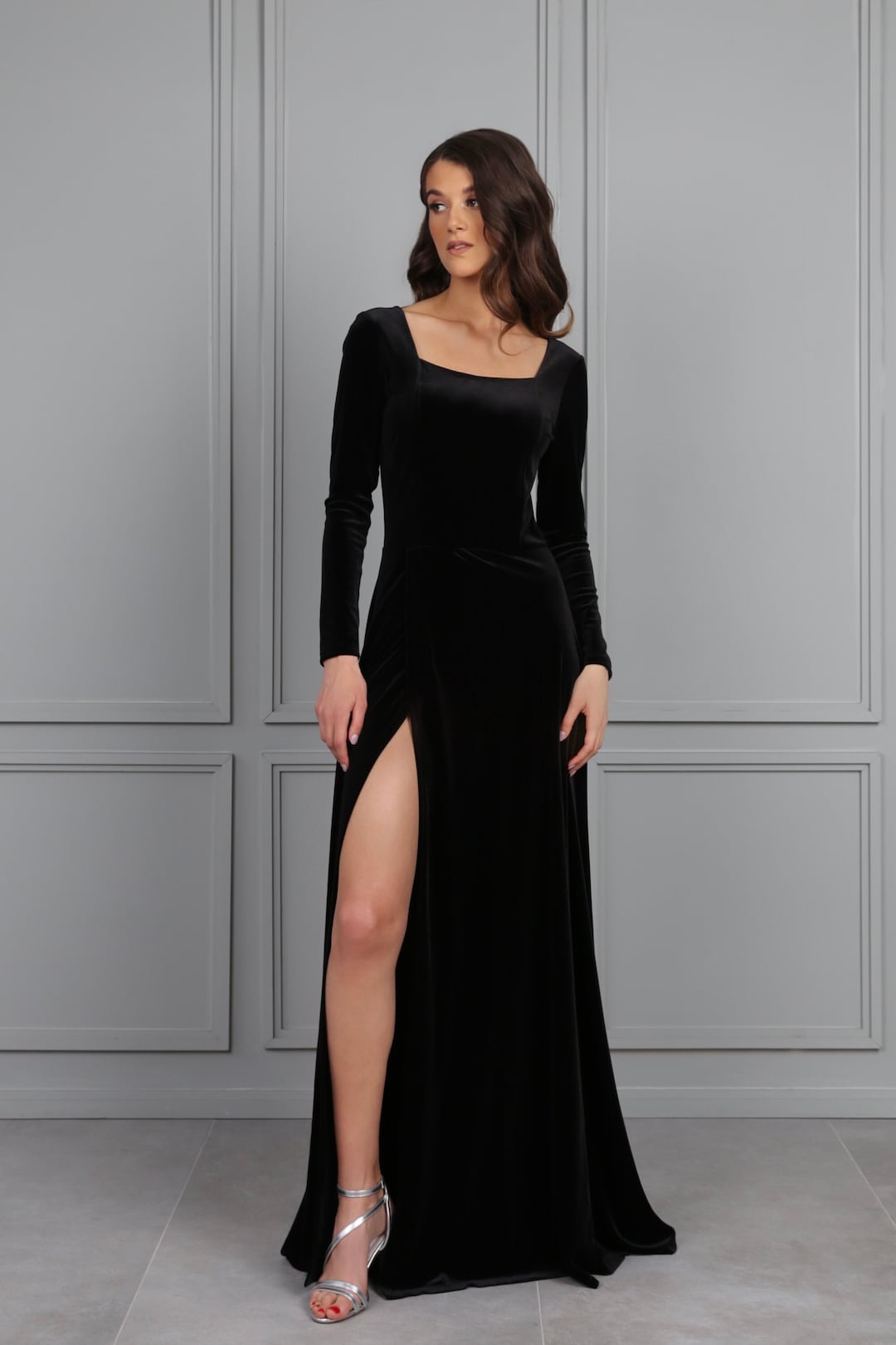 Black Bridesmaid Velvet Dress High Quality Fabric Dress Luxury