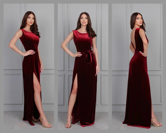 Dark burgundy velvet dress outlet