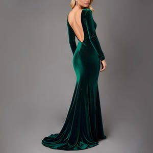 Backless Dress Long Sleeve, Open Back Maxi Dress, Fall Engagement Dress, Velvet Wedding Guest Dress, Velvet Evening Dress, Formal Dress