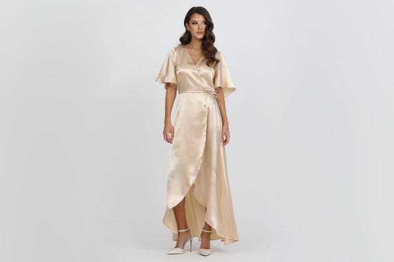 新品・タグ付き　heve satin dress tuck SK ZYDKDA long sleeve dresses for women 2024 Wrap Satin Dress(X