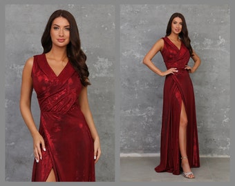 Burgundy Dress, Sparkle Dress, Party Dress, Prom Dress, Engagement Dress, Maxi Dress, Cocktail Dress, Wedding Guest Dress