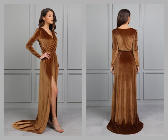Light Brown Bridesmaid Velvet Dress 