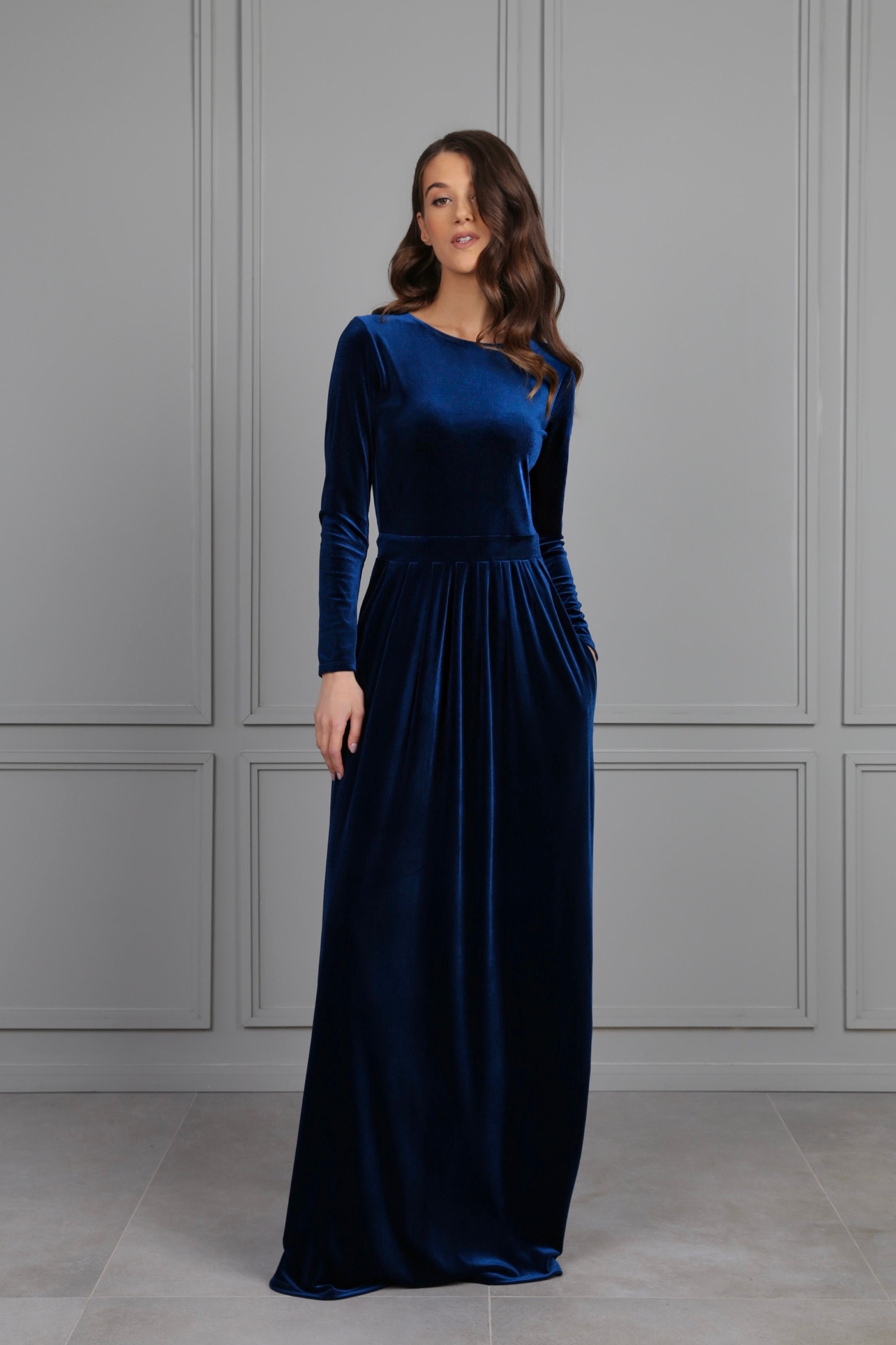 Teal Bridesmaid Velvet Dress