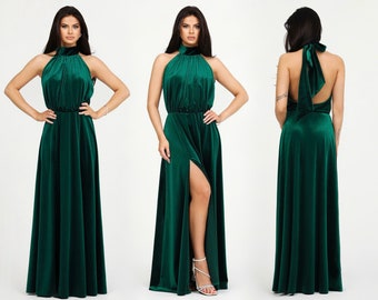 Dark Emerald Green Velvet Dress, Bridesmaid Dress, Backless Dress, Wedding Guest Dress, Velvet Long Dress, Reception Dress, Evening Dress