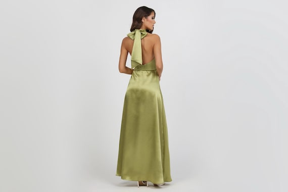 Halter Dress, Satin Dress, Olive Green Bridesmaid Dress, Wedding Guest Dress, Backless Dress, Long Satin Dress, Crepe Back Satin Dress - Etsy Finland Halter Dress, Satin Dress, Olive Green Bridesmaid Dress, Wedding Guest Dress, Backless Dress, Long Satin Dress, Crepe Back Satin Dress - Etsy Finland