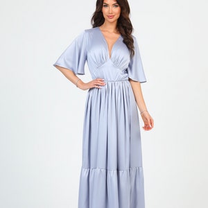 Bridesmaid Silk Dress, Silver Dusty Blue Dress, Backless Dress, Summer Dress, Wedding Guest Dress, vening Dress, Maxi Dress, Cocktail Dress