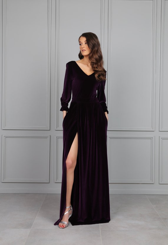 Bridesmaid Velvet Dress Plum High 