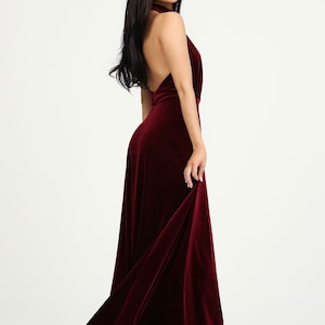 Burgundy Velvet Dress, Bridesmaid Dress, Backless Dress, Wedding Guest Dress, Velvet Long Dress, Reception Dress, Evening Dress
