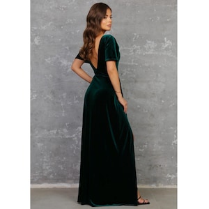 Dark Emerald Green Bridesmaid Velvet Dress, Evening Dress, Slit Dress, Wedding Guest Dress, Velvet Long Dress, Reception Dress, Formal Dress