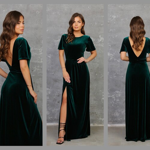 Dark Green Bridesmaid Velvet Dress High Quality Fabric Dress Etsy