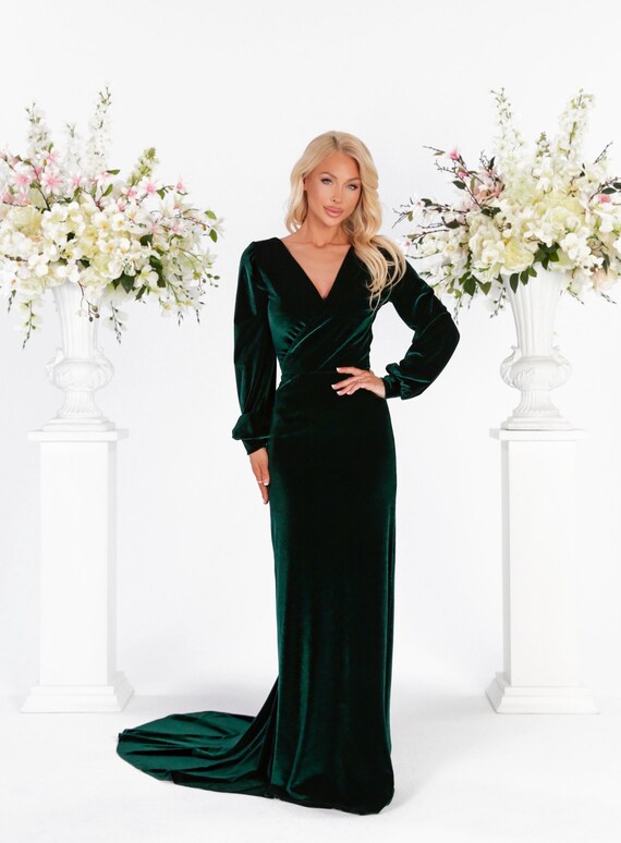 green velvet black tie dress Green Velvet Long Dress
