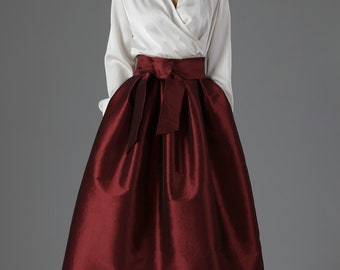 Jupe en taffetas bordeaux avec poches jupe pour femmes jupe classique robe de bal jupe formelle jupe de mariage