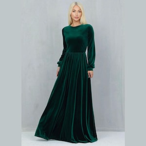 Dark Green Emerald Bridesmaid Dress, Velvet Dress, Velvet Long Dress, Wedding Guest Dress, Formal Dress, Evening Dress