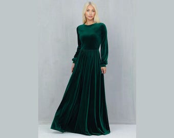 Dark Green Emerald Bridesmaid Dress, Velvet Dress, Velvet Long Dress, Wedding Guest Dress, Formal Dress, Evening Dress