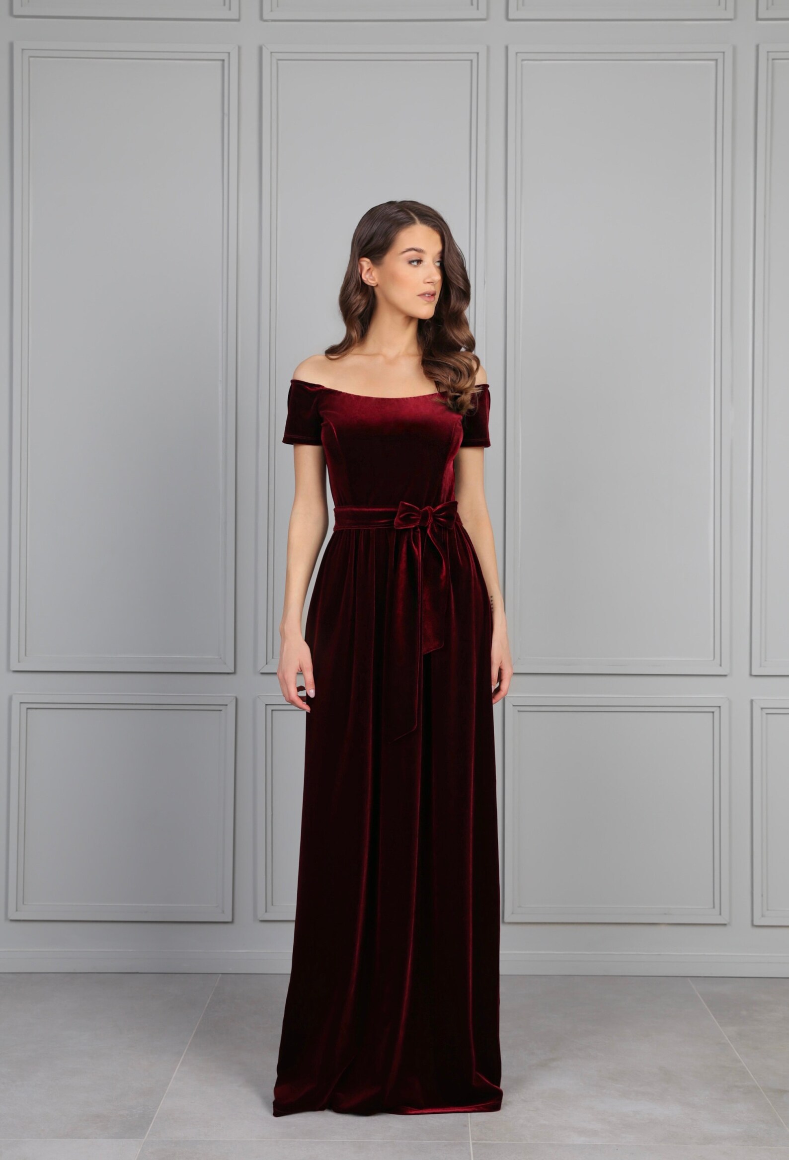 Dark Burgundy Bridesmaid Velvet Dress High Quality Fabric Etsy
