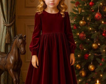 Velvet Flower Girl Dress, Baby Girl Burgundy Velvet Dress, Toddler Velvet Dress