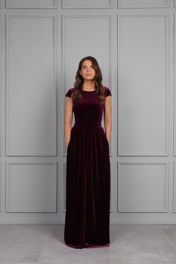 Bridesmaid Velvet Dress Dark Purple 