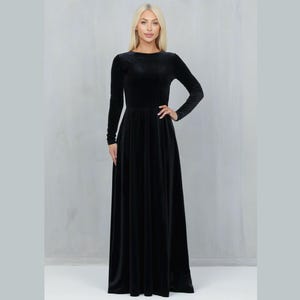 Black Dress, Velvet Dress, Bridesmaid Dress, Maxi Dress, Long Sleeve Dress, Evening Gown, Evening Dress, Formal Dress, Wedding Guest Dress