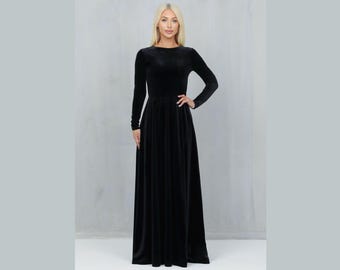 black jumpsuit dress A-Line Flowy Long Sleeve Tie V Neck Pleated Midi Dress, Black / XS main image 0
