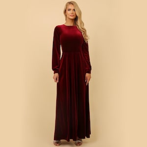 Dark Burgundy Bridesmaid Velvet Dress, Evening Dress, Maxi Dress, Long Sleeve Dress, Reception Dress, Gown Dress, Elegant Dress
