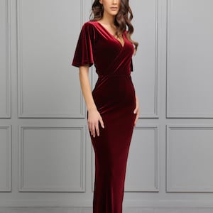 Dark Burgundy Velvet Dress, Bridesmaid Dress, Wedding Guest Dress, Evening Dress, Velvet Long Dress, Formal Dress, Maxi Dress