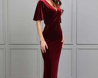 Dark Burgundy Velvet Dress, Bridesmaid Dress, Wedding Guest Dress, Evening Dress, Velvet Long Dress, Formal Dress, Maxi Dress