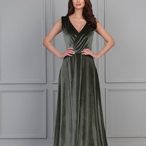 Dusty Sage Green Dress, Velvet Dress, Bridesmaid Dress, Wedding Guest Dress, Evening Dress, Velvet Long Dress, Formal Dress, Low Back Dress