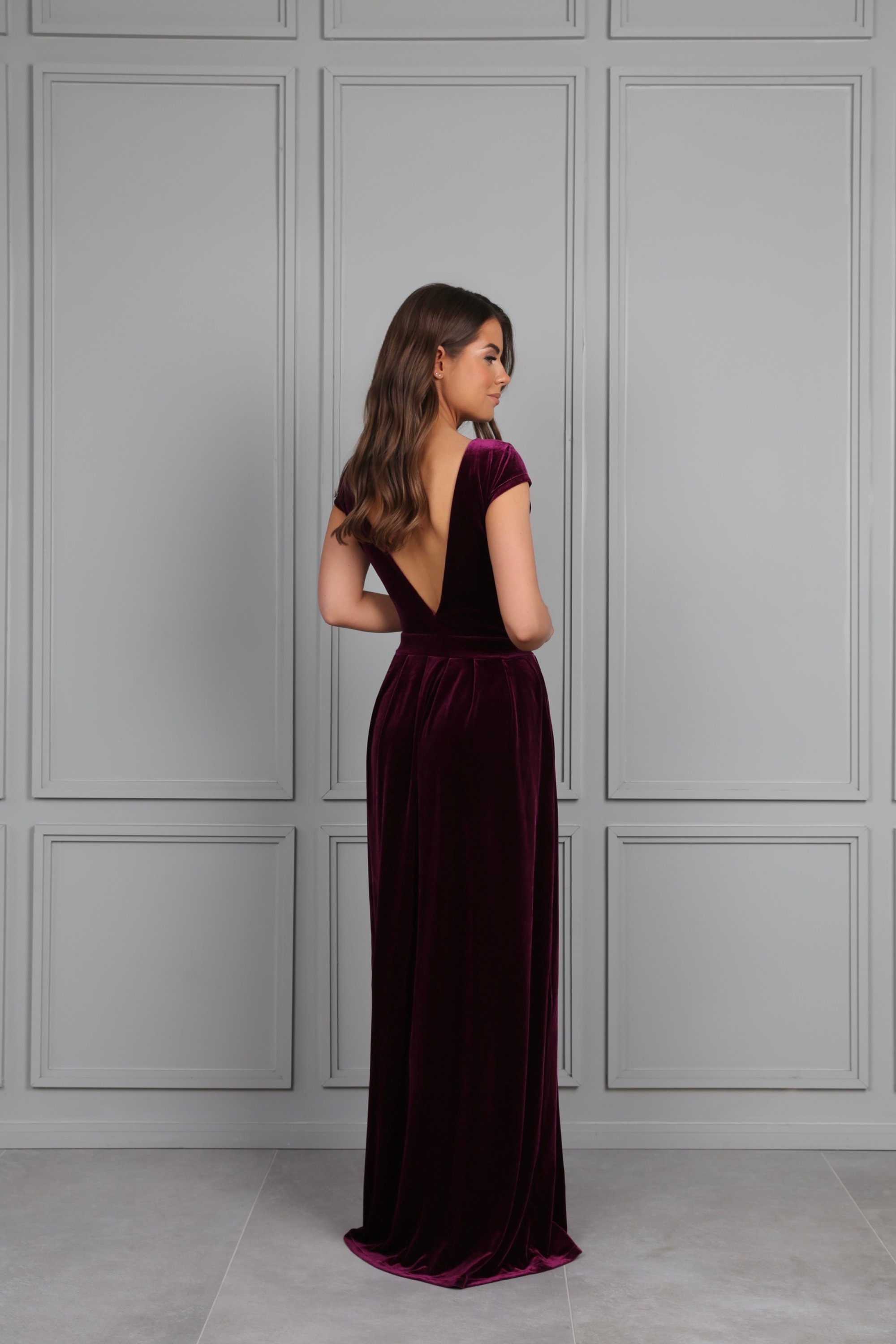 Bridesmaid Velvet Dress Dark Purple ...