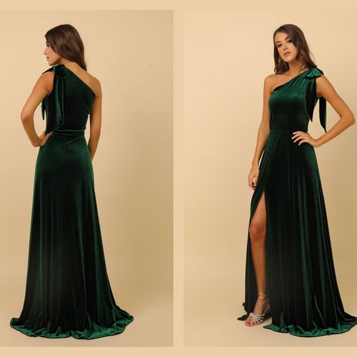 Dark Green Bridesmaid Velvet Dress High Quality Fabric Dress Etsy