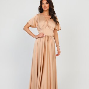 Beige Sand Dress, Bridesmaid Silk Dress, Full Circle Skirt, Summer Dress Wedding Guest Dress, Formal Dress, Photoshoot Silk Dress