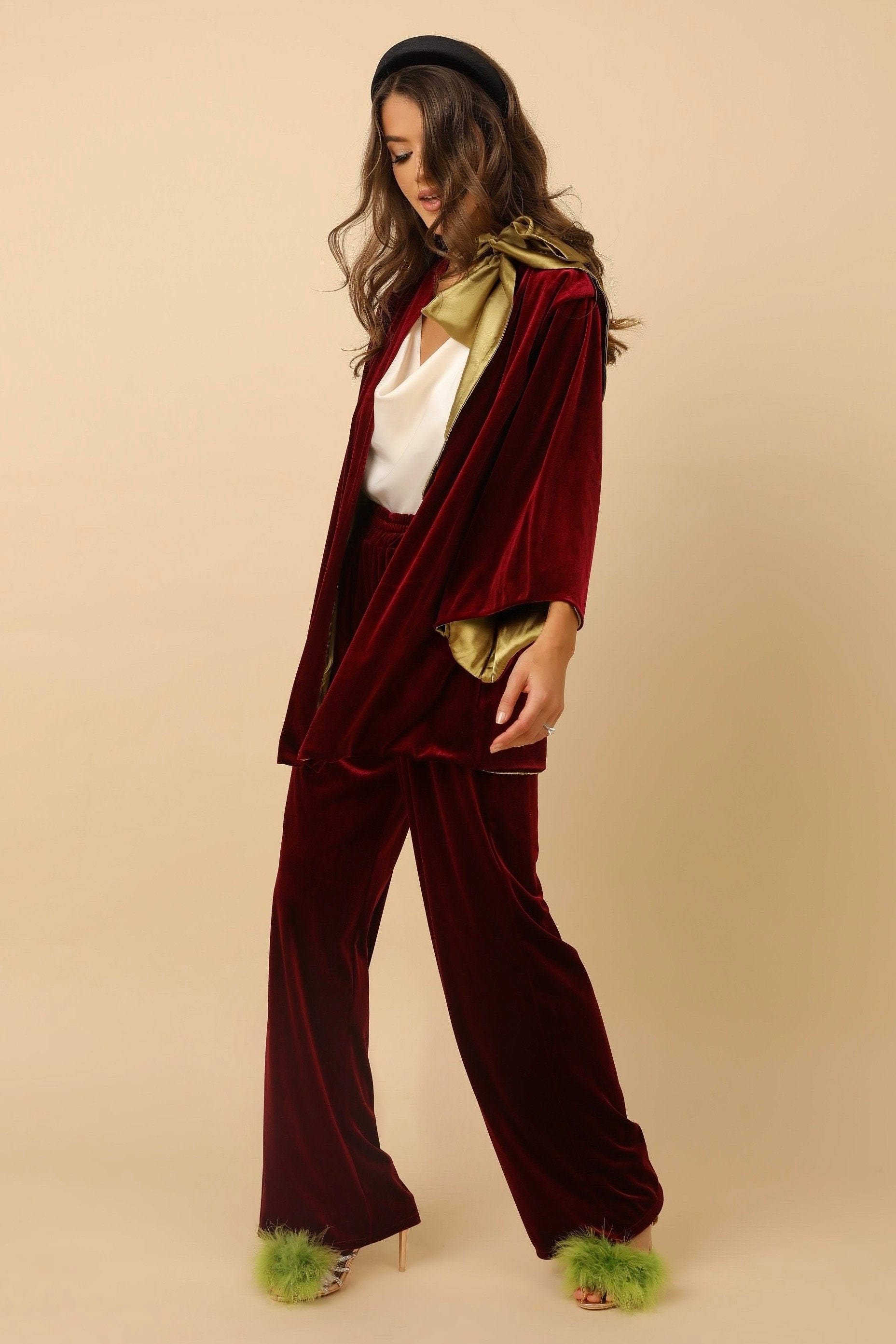 burgundy velvet dress pants Modest Burgundy Mermaid Sequins Backless Long Prom Dresses main image 1