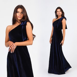 Bridesmaid Dress, Navy Dress, Velvet Dress, Wedding Guest Dress, Formal Dress, Wedding Dress, Maxi Dress, Modest Dress, One Shoulder Dress