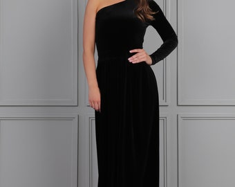 what shoes to wear with black dress pants Zapakasa Women Sparkly Black Velvet Long Holiday Party Dress with Sequins One  Shoulder Mermaid Black Tie Dress with Slit