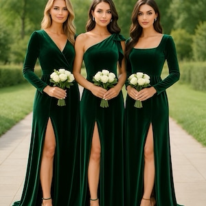 velvet bridesmaid dresses etsy Black Bridesmaid Velvet Dress High Quality Fabric Dress Luxury Dress Gown Maxi Square Neckline Long Sleeves