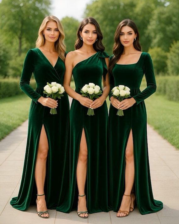 Dark Green Bridesmaid Velvet Dresses, Mismatched Bridesmaid Dresses, Wedding Guest Dress Long Formal Dresses, Maid of Honour Dress