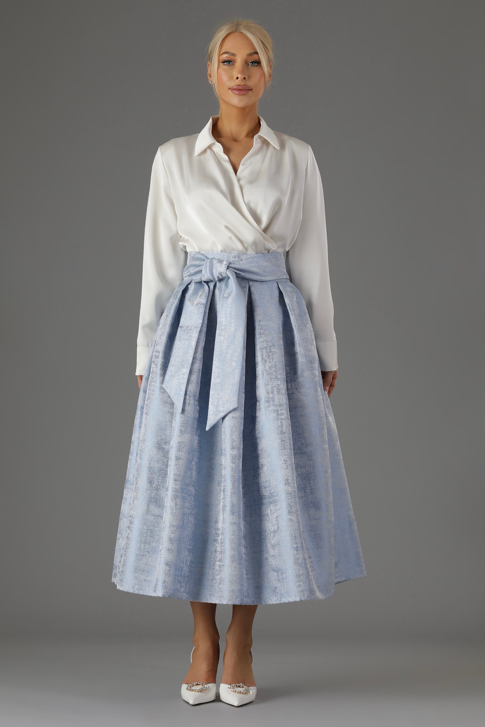 Jacquard Skirt Light Blue With Pockets Skirt for Women Classic  
