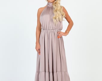 Vestido de seda para dama de honor, vestido capuchino de verano, vestido de invitada de boda, vestido formal, vestido de noche, vestido largo, vestido de cóctel
