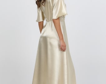 Champagne Satin Wrap Dress, Crepe Back, Formal Gown - Etsy