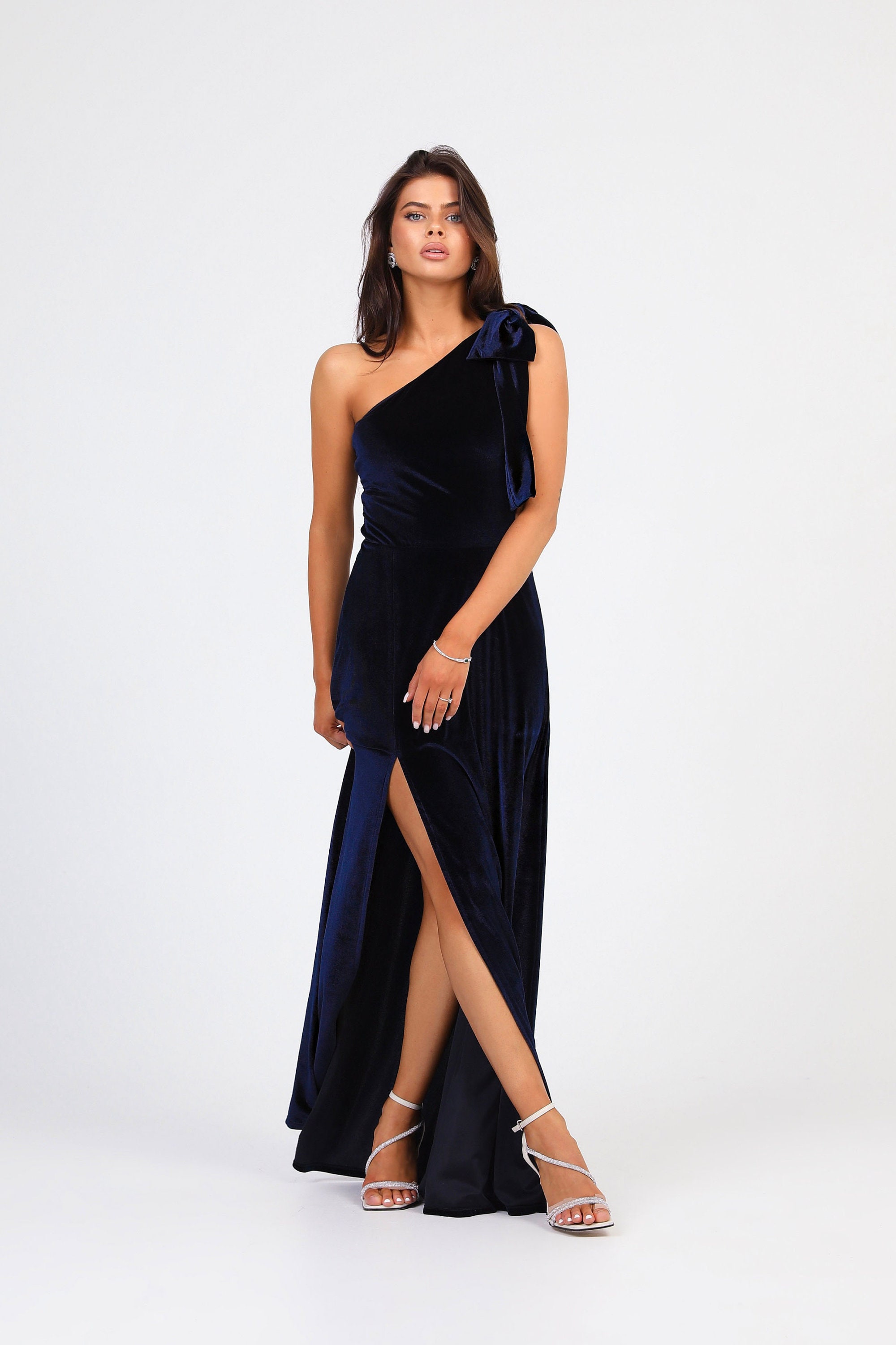open lace back dress Petal and Pup Women's Nadia One Shoulder Maxi Dress - Navy main image 0