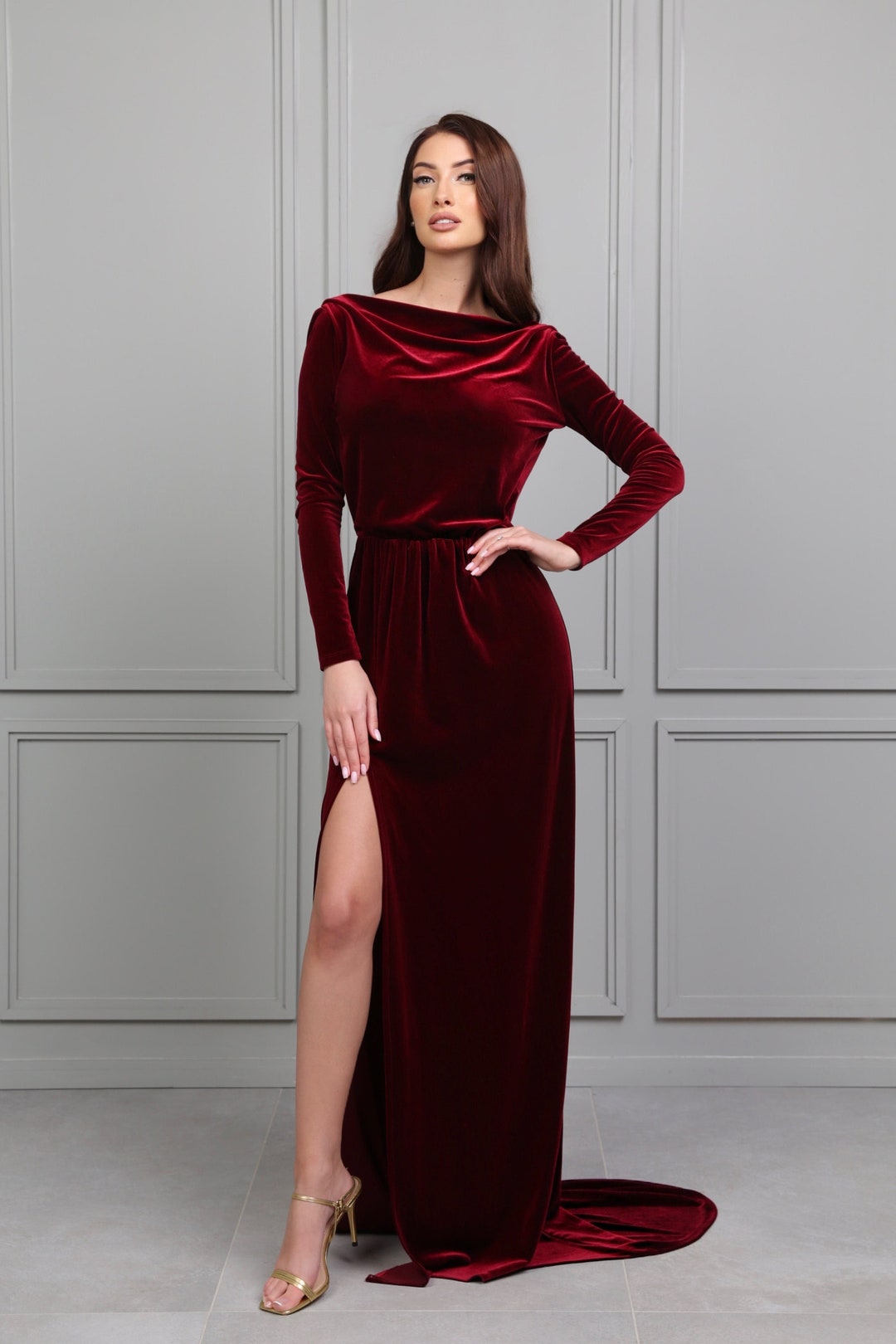 Dark Burgundy Bridesmaid Velvet Dress High Quality Fabric - Etsy