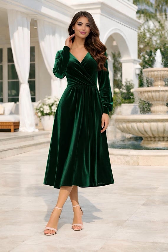 Burgundy Velvet Dress | Elegant Long Sleeve Semi Formal Midi Dress for Women