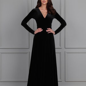 Black Bridesmaid Velvet Dress, Evening Dress, Slit Dress, Wedding Guest Dress, Velvet Long Dress, Reception Dress, Formal Dress