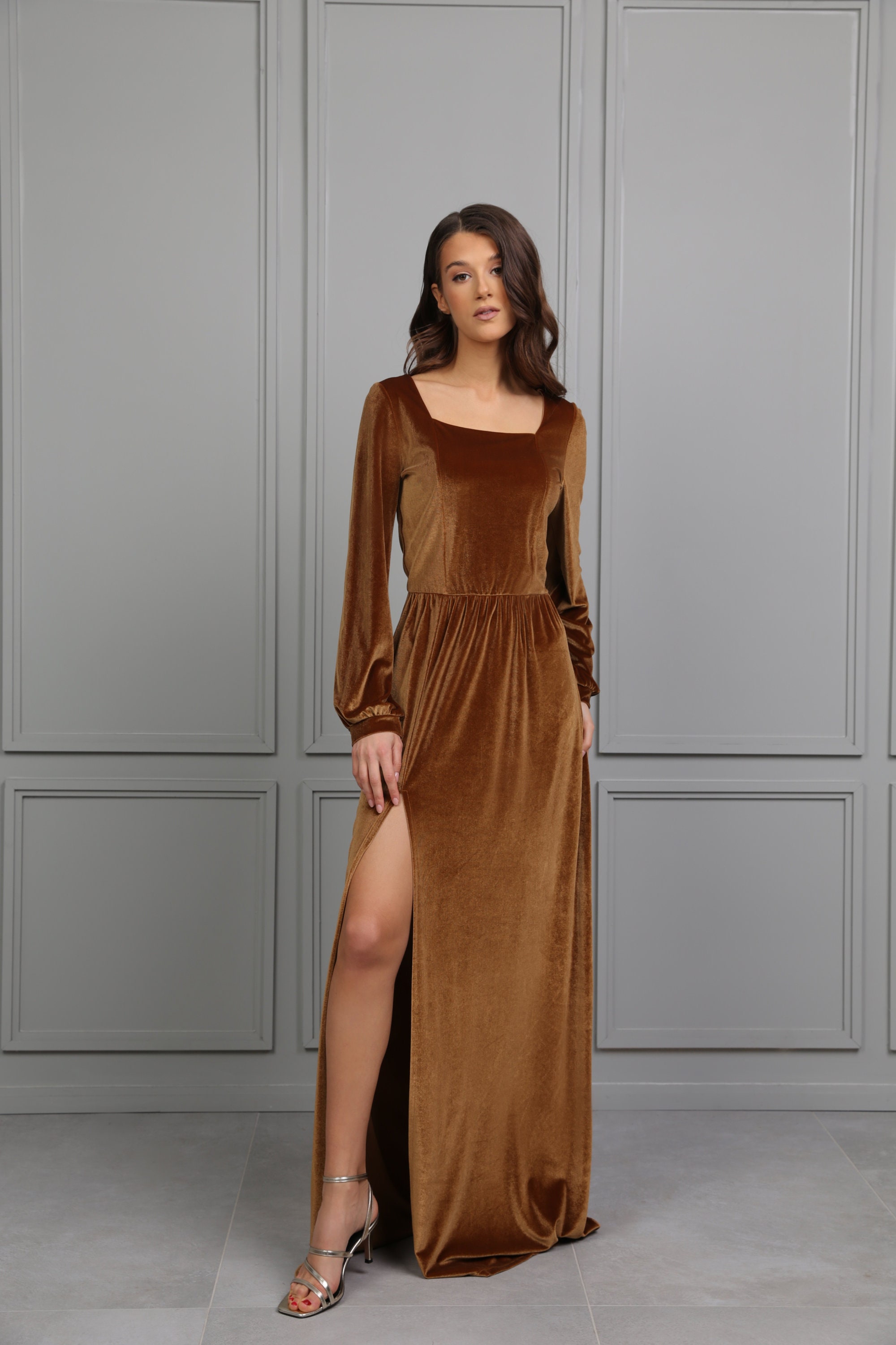 Bridesmaid Velvet Dress Light Brown 