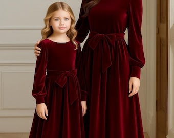 Mommy Daughter Matching Dress, Burgundy Velvet dress, Velvet Flower Girl Dress, Baby Girl Velvet Dress, Toddler Velvet Dress
