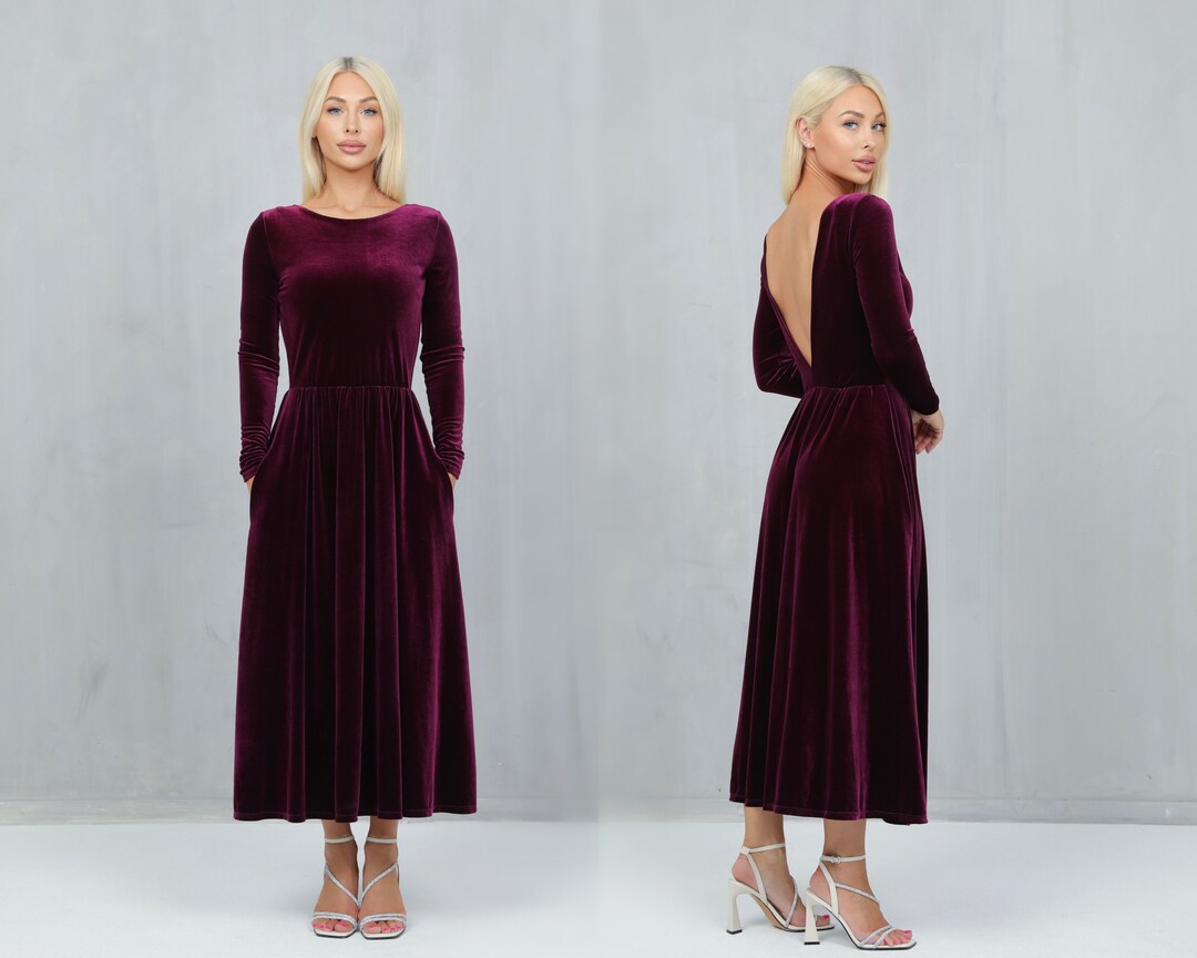 Purple velvet midi dress hotsell