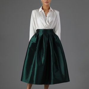 Green Taffeta Skirt With Pockets Skirt for Women Classic Skirt Ball Gown Skirt  Formal Skirt Wedding Skirt