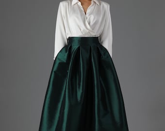 Green Taffeta Skirt With Pockets Skirt for Women Classic Skirt Ball Gown Skirt  Formal Skirt Wedding Skirt