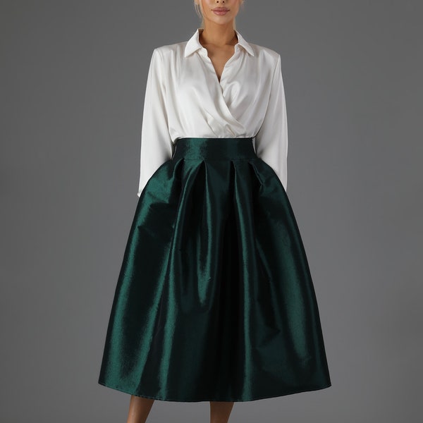 Green Taffeta Skirt With Pockets Skirt for Women Classic Skirt Ball Gown Skirt  Formal Skirt Wedding Skirt